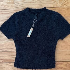 SKIMS Black Fuzzy Short Sleeve Tee